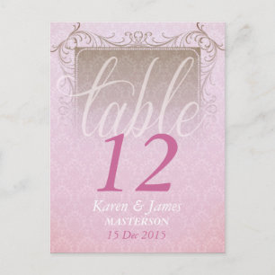 Vintage Pink Damask Dream Wedding Table Number Postcard