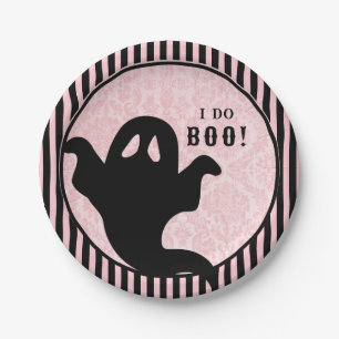 Vintage Pink Damask   Halloween Bat Bridal Shower Paper Plate