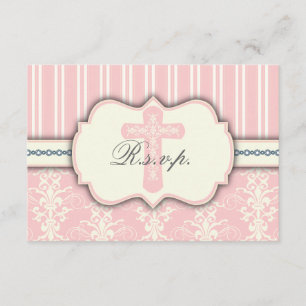 Vintage Pink Damask Religious RSVP Response Card
