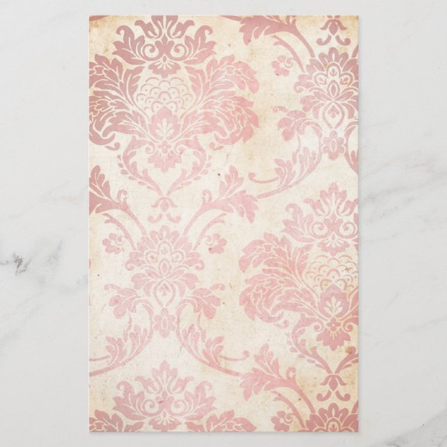 Vintage Pink Damask Stationery (Front)