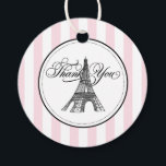 Vintage Pink Eiffel Tower Paris Wedding Favour Tags<br><div class="desc">Lovely round wedding favour tag featuring "Thank You" in elegant calligraphy script with an Eiffel Tower illustration on a pink and white stripe background with decorative border. The back displays a coordinating pink stripe pattern. A romantic Parisian-inspired accent for wedding favours. All text is fully customizable. Coordinates with our pink...</div>