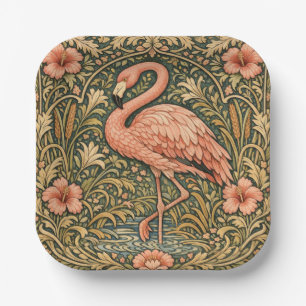 Vintage Pink Flamingo art nouveau design Paper Plate