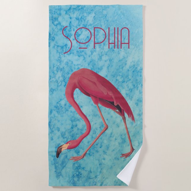 Vintage Pink Flamingo Beach Towel (Front)