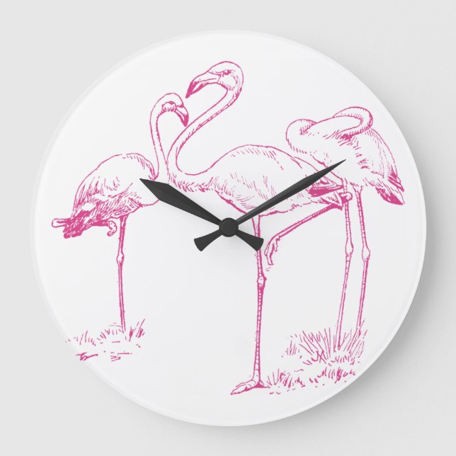 Vintage  Pink Flamingo Drawing Large Clock (Front)