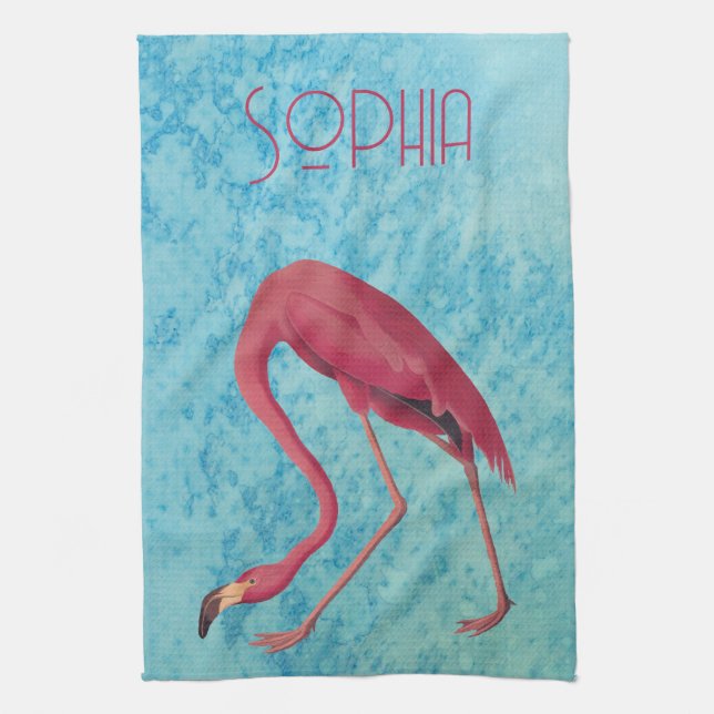 Vintage Pink Flamingo Kitchen Towel (Vertical)