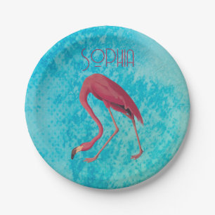 Vintage Pink Flamingo Paper Plate