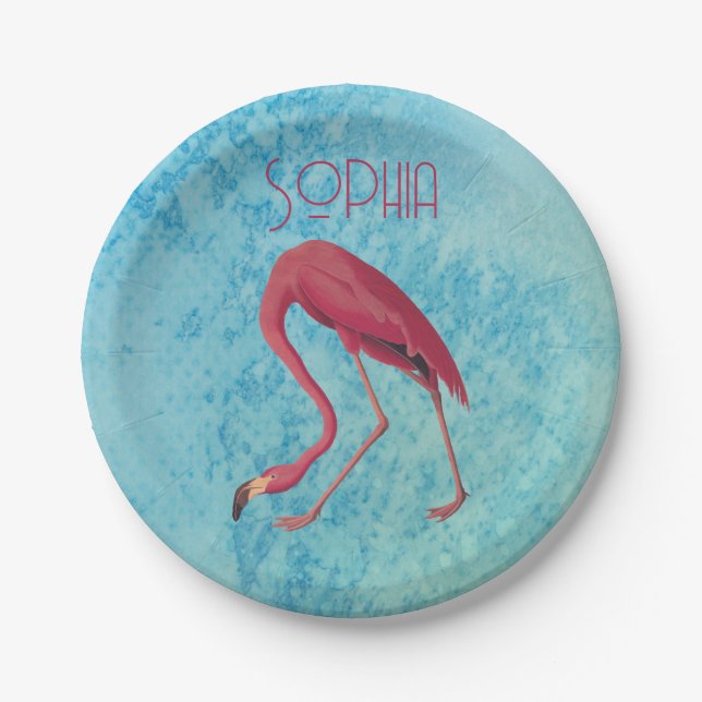 Vintage Pink Flamingo Paper Plate (Front)