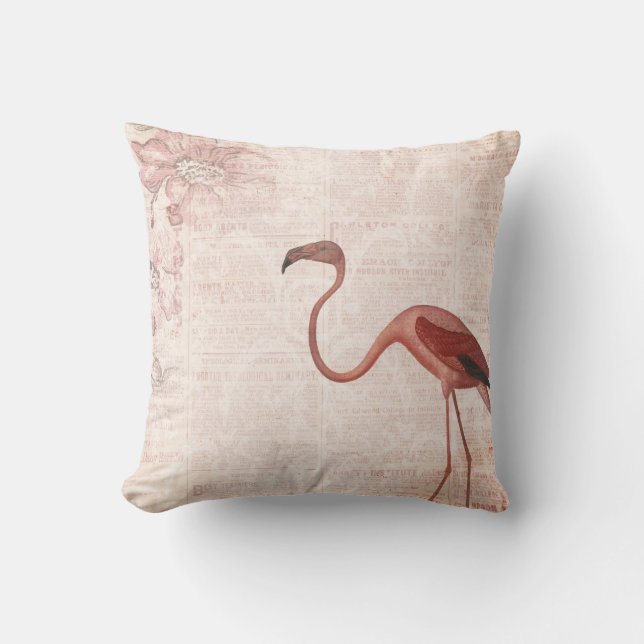 Vintage Pink Flamingo Throw Pillow (Front)
