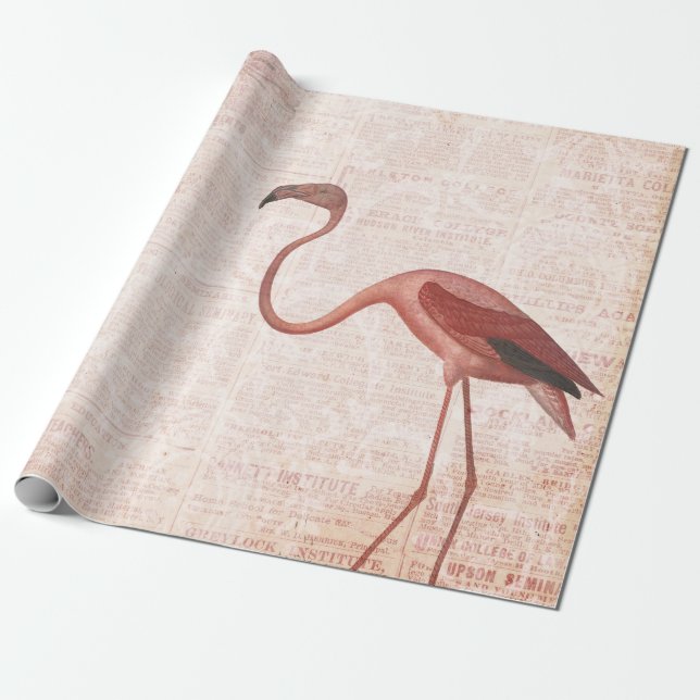 Vintage Pink Flamingo Wrapping Paper (Unrolled)