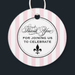 Vintage Pink Fleur de Lis Paris Wedding Favour Tags<br><div class="desc">Charming round wedding favour tag featuring "Thank You for Joining Us to Celebrate" in elegant calligraphy script with a fleur de lis accent on a pink and white stripe background with decorative border. The back displays a coordinating pink stripe pattern. A delightful Parisian-inspired accent for wedding favours. All text is...</div>