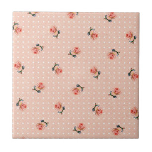 Vintage pink floral and dots tile
