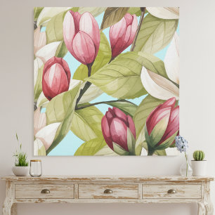 Vintage Pink Floral And Leaf Pattern  Canvas Print