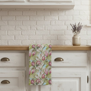 Vintage Pink Floral And Leaf Pattern  Kitchen Towel