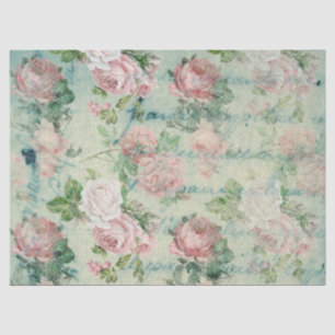 Vintage Pink Floral and Teal Ink Decoupage Tissue Paper