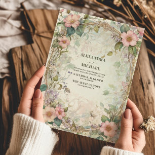 Vintage Pink Floral Art Nouveau  Wedding  Invitation