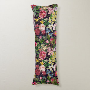 Vintage pink floral black pattern monogram body pillow