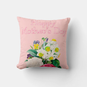 Vintage Pink Floral Bouquest Happy Mother's Day Throw Pillow
