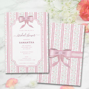 Vintage Pink Floral Coquette Bow Bridal Shower Invitation