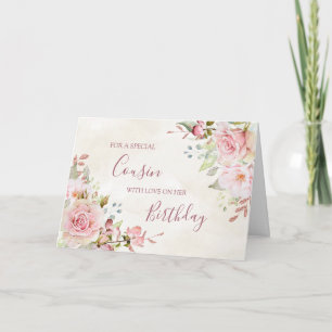 Vintage Pink Floral Cousin Birthday Card
