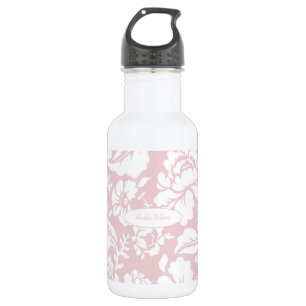 Vintage Pink Floral Damask Water Bottle with Name