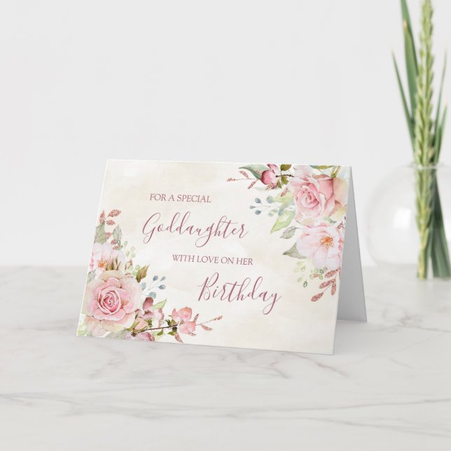 Vintage Pink Floral Goddaughter Birthday Card (Front)
