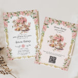 Vintage Pink Floral High Tea Party Baby Shower  Invitation<br><div class="desc">Personalize this vintage tea party invitation easily and quickly. Simply click the customize it further button to edit the texts, change fonts and fonts colours. Featuring a set of pretty vintage teapot and tea cup, beautiful blush pink roses and an antique gold border. Option to add a QR code for...</div>
