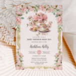 Vintage Pink Floral High Tea Party Baby Shower  Invitation<br><div class="desc">Personalize this vintage tea party invitation easily and quickly. Simply click the customize it further button to edit the texts, change fonts and fonts colours. Featuring a set of pretty vintage teapot and tea cup, beautiful blush pink roses and an antique gold border. Option to add a QR code for...</div>