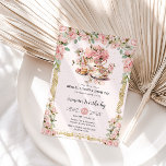 Vintage Pink Floral High Tea Party Bridal Shower  Invitation<br><div class="desc">Personalize this vintage tea party invitation easily and quickly. Simply click the customize it further button to edit the texts, change fonts and fonts colours. Featuring a set of pretty vintage teapot and tea cup, beautiful blush pink roses and an antique gold border. Option to add a QR code for...</div>