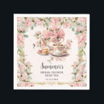 Vintage Pink Floral High Tea Party Bridal Shower  Napkin<br><div class="desc">Personalize these vintage tea party napkins easily and quickly. Simply click the customize it further button to edit the texts, change fonts and fonts colours. Featuring a set of pretty vintage teapot and tea cup, beautiful blush pink roses and an antique gold border. All text is editable. Personalize it for...</div>