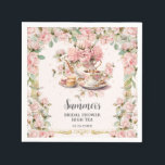 Vintage Pink Floral High Tea Party Bridal Shower  Napkin<br><div class="desc">Personalize these vintage tea party napkins easily and quickly. Simply click the customize it further button to edit the texts, change fonts and fonts colours. Featuring a set of pretty vintage teapot and tea cup, beautiful blush pink roses and an antique gold border. All text is editable. Personalize it for...</div>