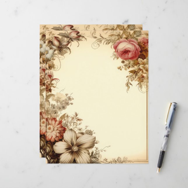 Vintage Pink Floral Junk Journal Stationery (Front/Back In Situ)