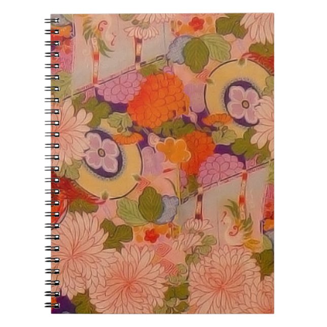 Vintage Pink Floral Kimono Flower Pattern Notebook (Front)