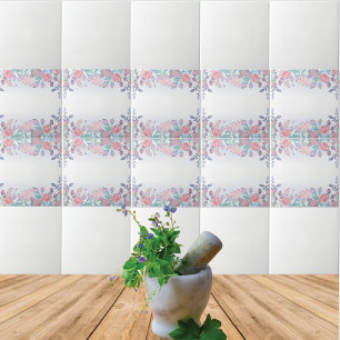 Vintage Pink  Floral on White Ceramic Tile
