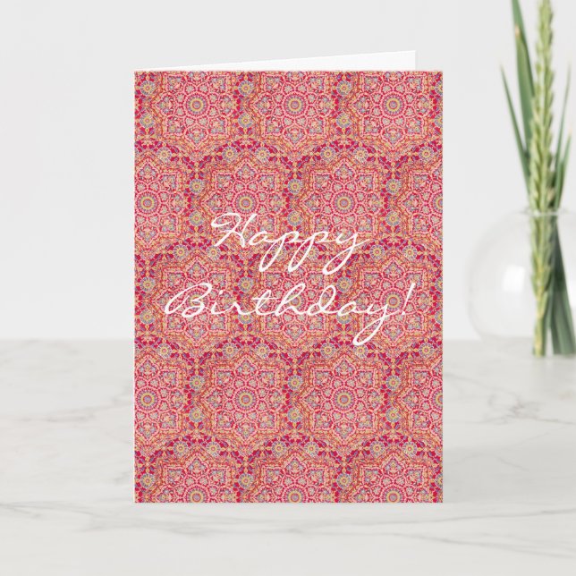 Vintage Pink Floral Pattern Birthday Card (Front)