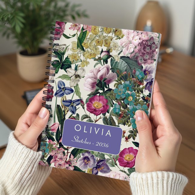 Vintage Pink Floral Pattern Monogram Design Notebook (Creator Uploaded)