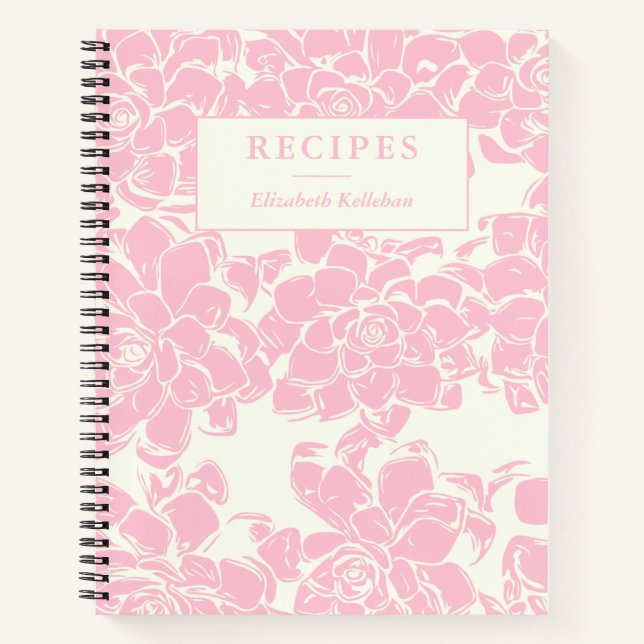 Vintage Pink Floral Pattern Personalized Recipe Notebook (Front)