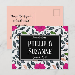 Vintage Pink Floral Pattern Save the Date Announcement Postcard