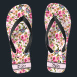 Vintage Pink Floral Pattern Wedding Bride Flip Flops<br><div class="desc">Featuring vintage pink floral pattern and a classic wedding words typography, these elegant flip flops will add a stylish dose of glam to your wedding day, bachelorette party, or other celebration. ♥Customize it with your wording by using the template fields. ♥ If you want to change the font style, colour or text placement,...</div>