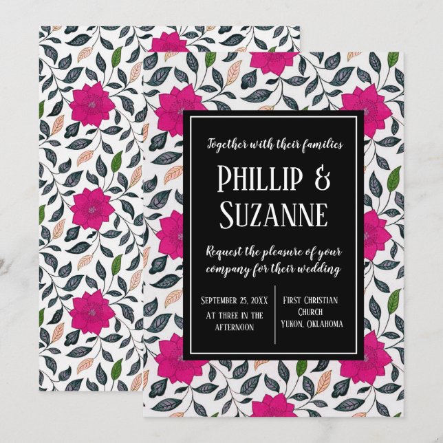 Vintage Pink Floral Pattern Wedding Invitation (Front/Back)
