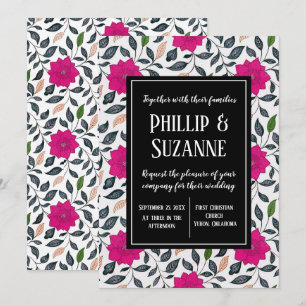 Vintage Pink Floral Pattern Wedding Invitation