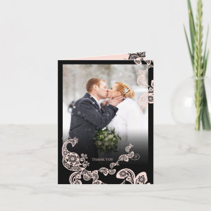 Vintage Pink Floral Peacock Wedding Thank You Card