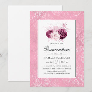 Vintage Pink Floral Quinceañera Invitation