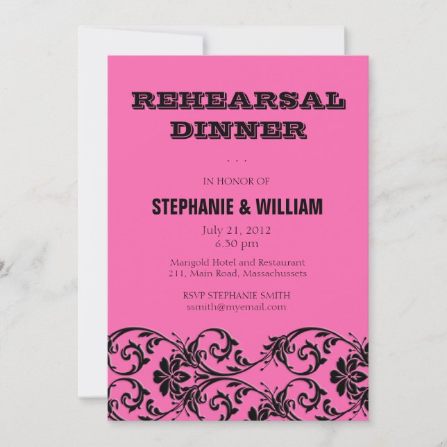 Vintage Pink Floral Rehearsal Dinner Card (Front)