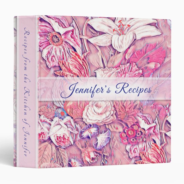 Vintage Pink Floral Roses Cookbook Binder (Front/Spine)