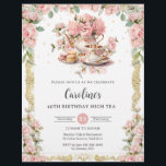 Vintage Pink Floral Roses High Tea Party Birthday Flyer<br><div class="desc">Personalize these vintage tea party invitation flyers easily and quickly. Simply click the customize it further button to edit the texts, change fonts and fonts colours. Featuring a set of pretty vintage teapot and tea cup, beautiful blush pink roses and an antique gold border. All text is editable. Personalize it...</div>