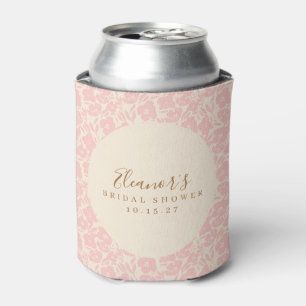 Vintage Pink Floral Script Bridal Shower Custom Can Cooler