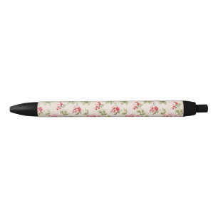 Vintage Pink Floral Shabby Chic Pattern Black Ink Pen