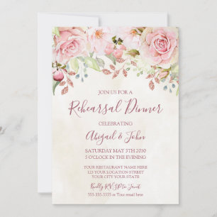 Vintage Pink Floral Spring Rehearsal Dinner Invitation