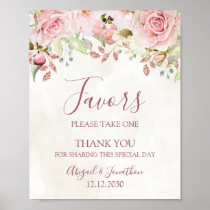 Vintage Pink Floral Spring Wedding Favors Sign