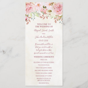 Vintage Pink Floral Spring Wedding Program